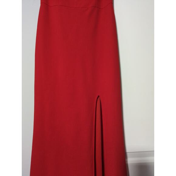DB Studio Red Formal Gown Sweetheart Slit Floor Dress Sz 4 Flaw Shoulder - Picture 9 of 11